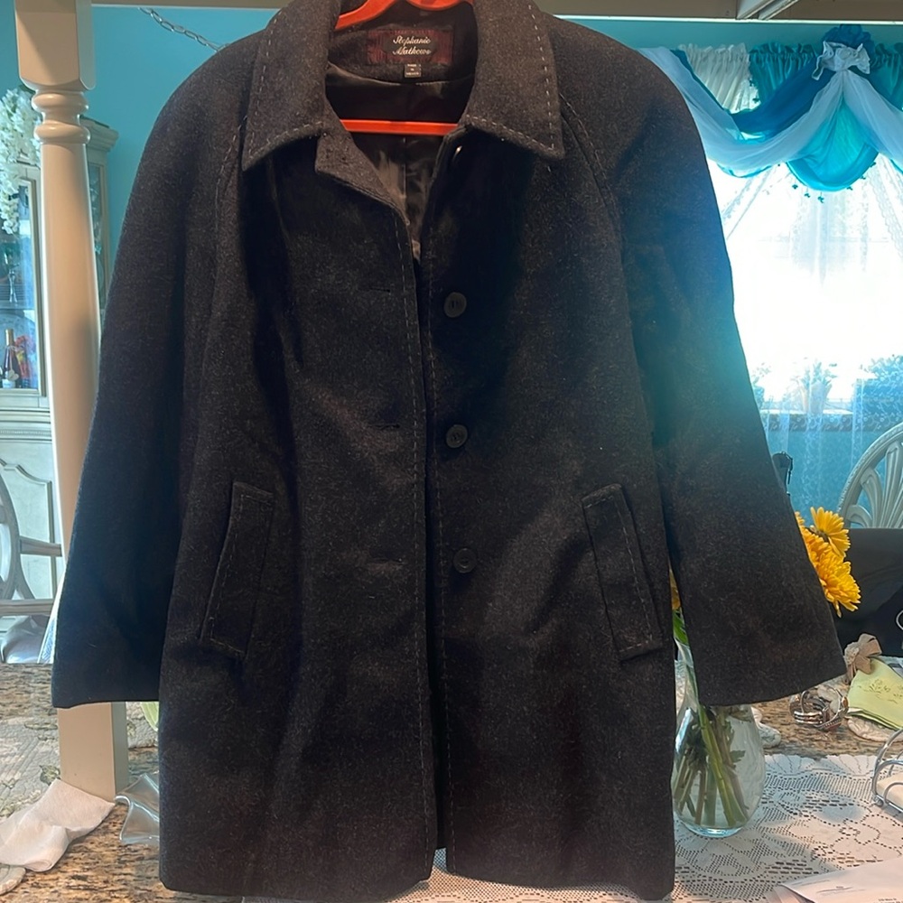Vintage Black Stephanie Matthews wool coat missy size 8